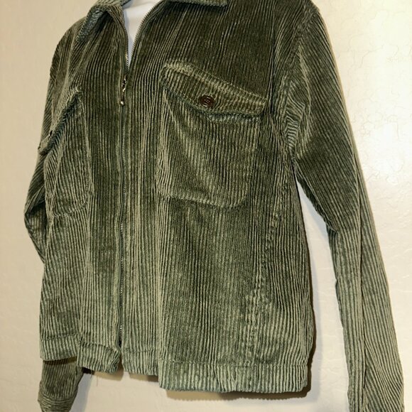 VTG‎ Y2K Green corduroy zip up jacket 90’s 2000’s Grunge Cropped Kurt Cobain L - Picture 5 of 11